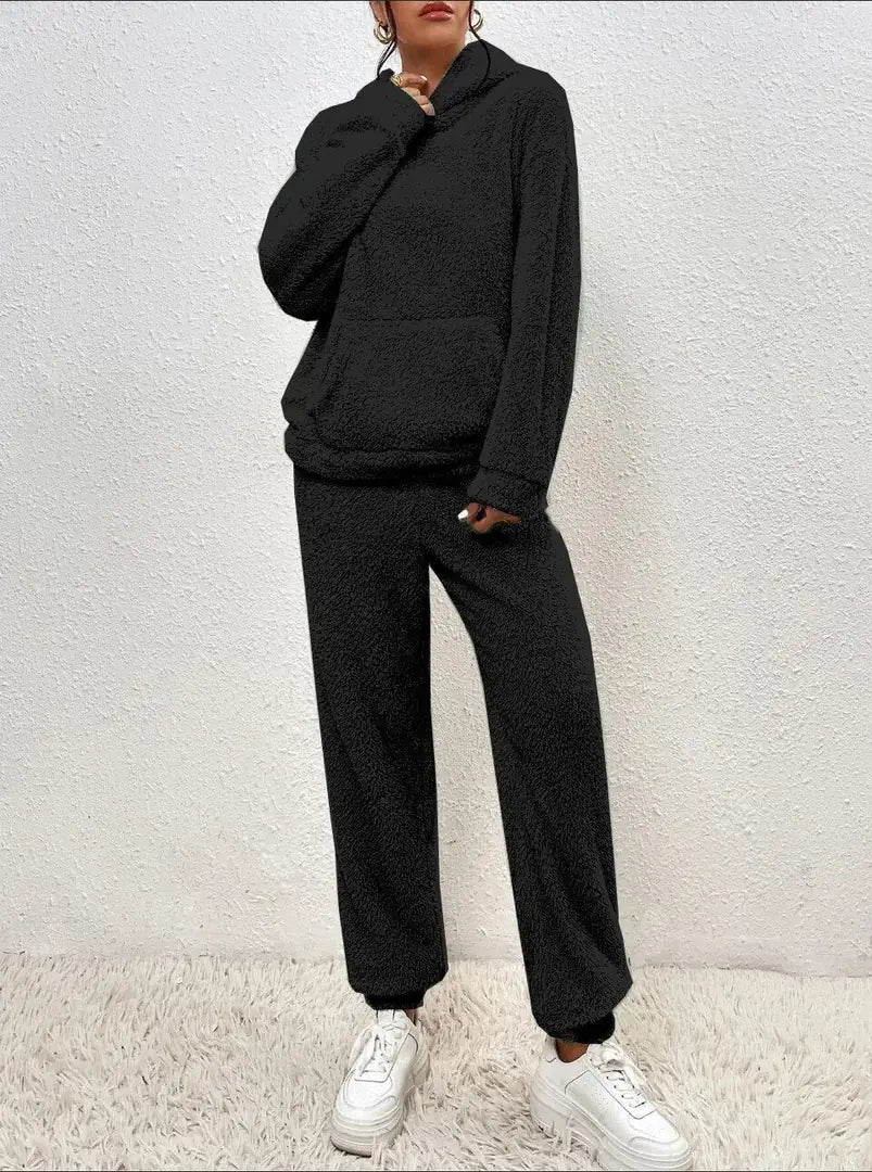 Women's Tracksuit with Hooded Pullover & Relaxed Fit - Front Full Body Side