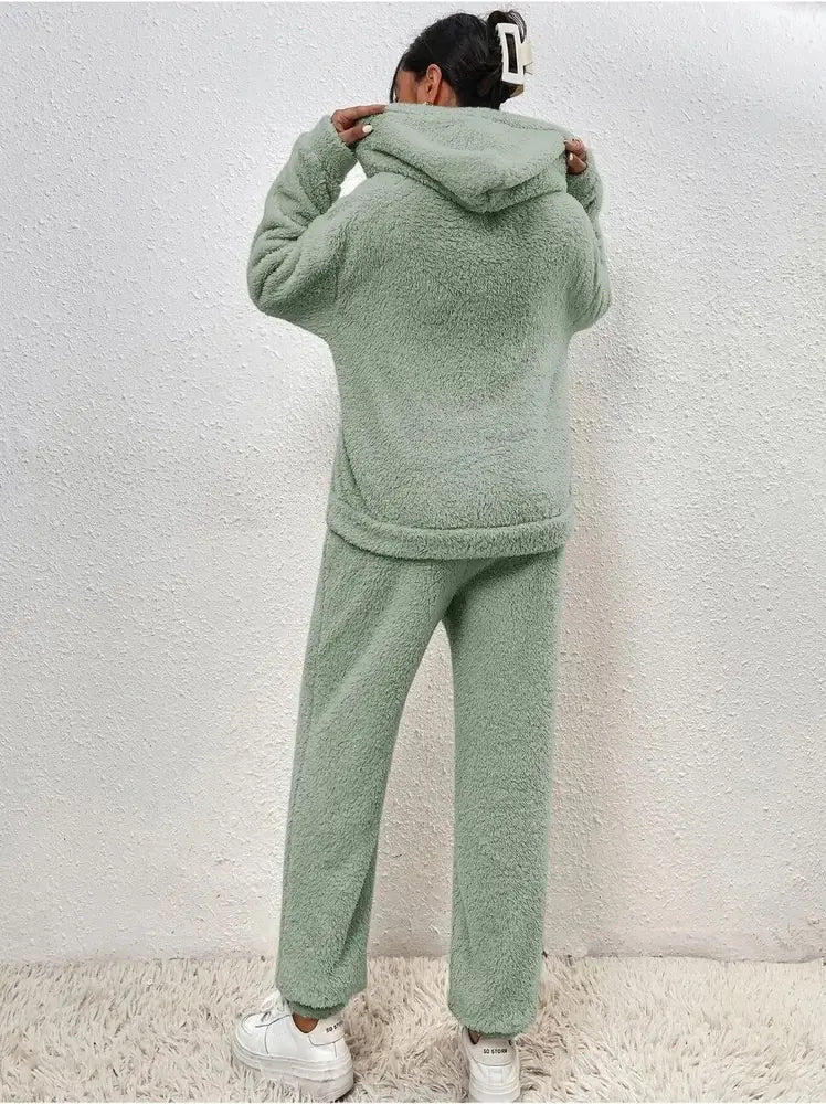 Women's Tracksuit with Hooded Pullover & Relaxed Fit - Back Full Hood Adjust Alt