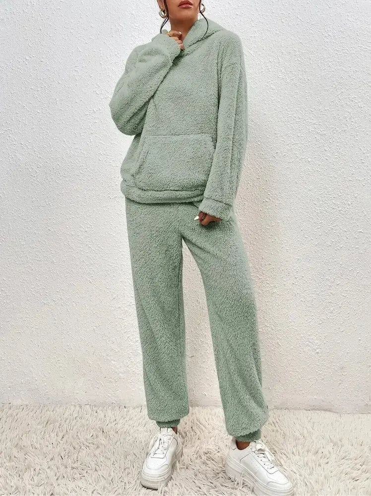 Women's Tracksuit with Hooded Pullover & Relaxed Fit - Front Full Body Casual