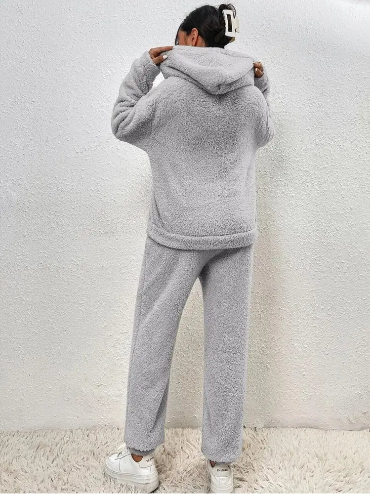 Women's Tracksuit with Hooded Pullover & Relaxed Fit - Back Full Standing