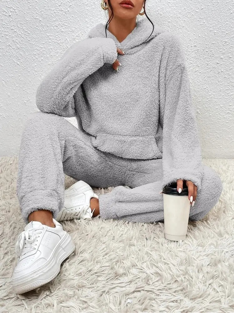 Women's Tracksuit with Hooded Pullover & Relaxed Fit - Sitting Floor Coffee