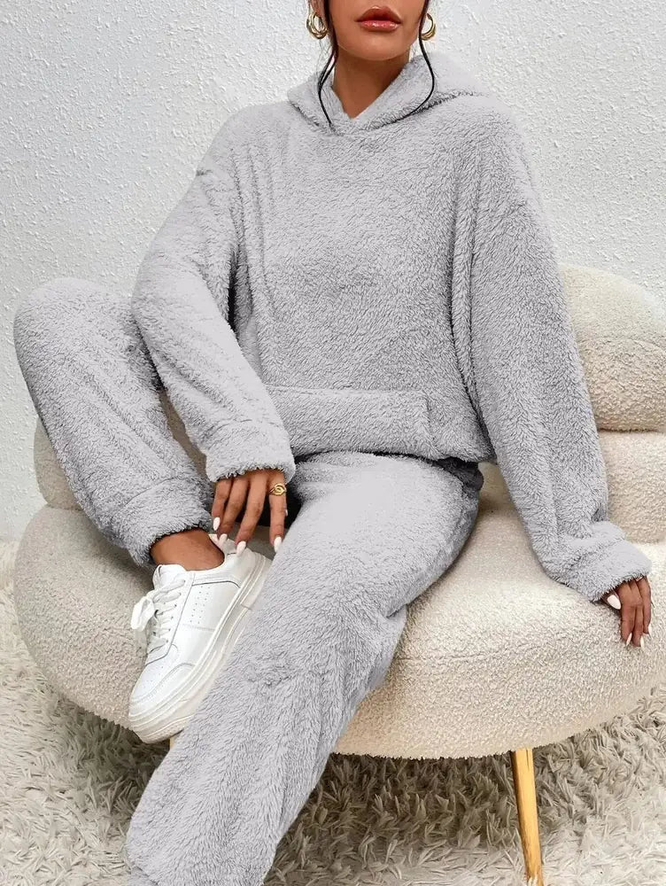Grey Women's Tracksuit with Hooded Pullover & Relaxed Fit