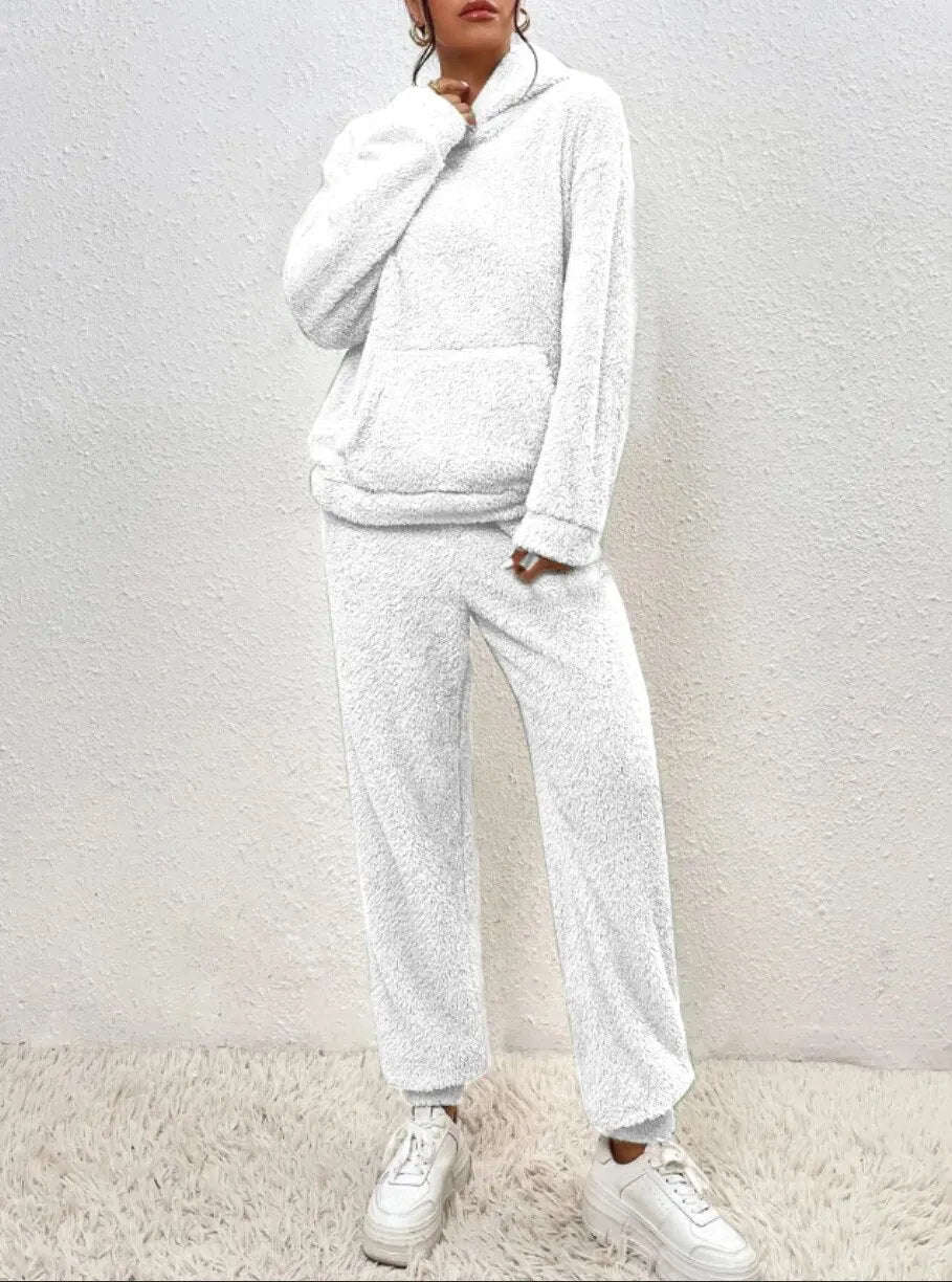 Women's Tracksuit with Hooded Pullover & Relaxed Fit - Front Full Body Relaxed