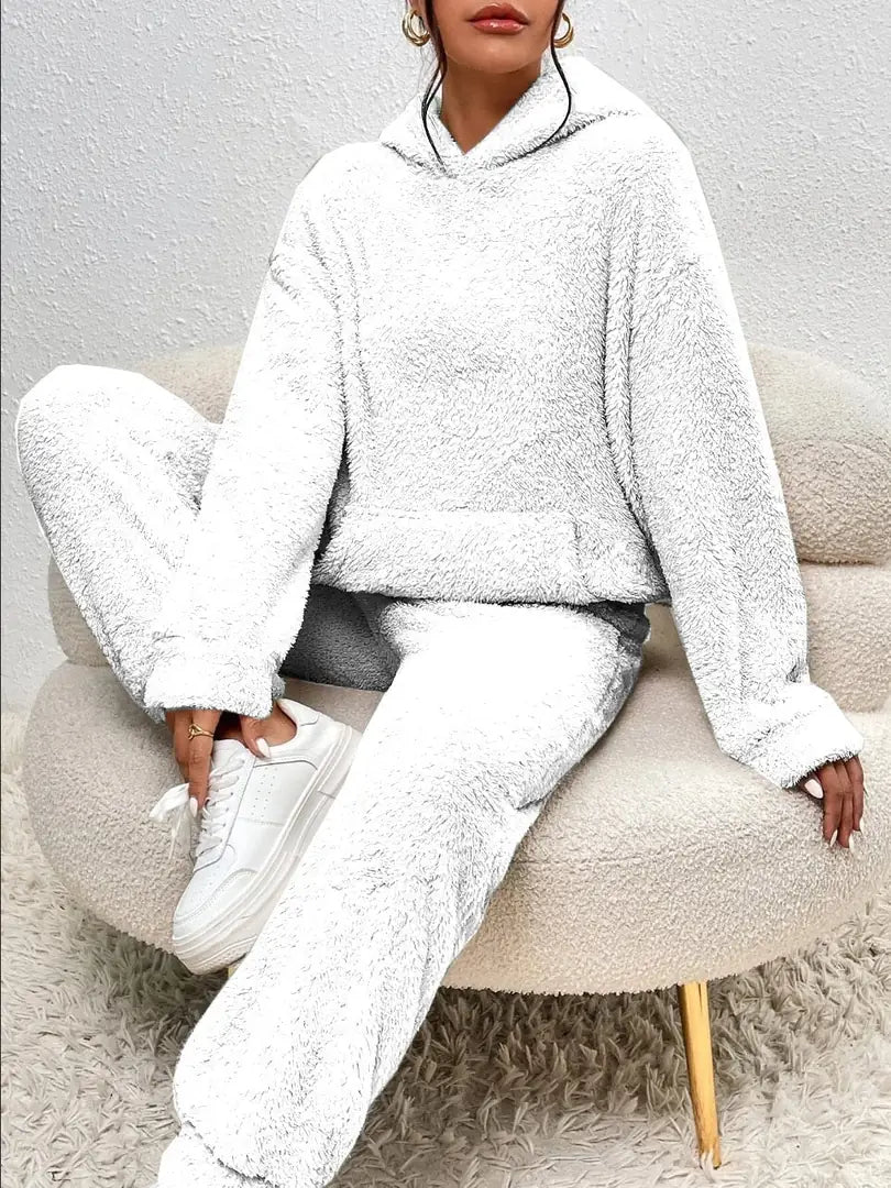 White Women's Tracksuit with Hooded Pullover & Relaxed Fit