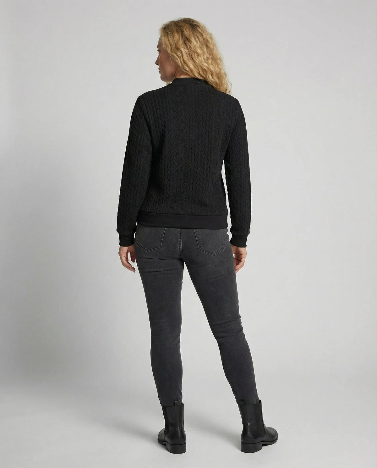 Women's Textured Half-Zip Sweatshirt with Ribbed Cuffs - Studio Back View