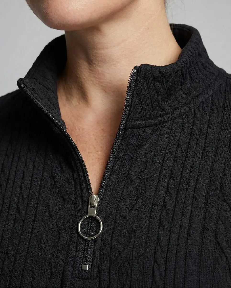Women's Textured Half-Zip Sweatshirt with Ribbed Cuffs - Zipper Close Up