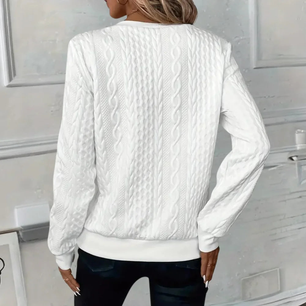 Women's Textured Half-Zip Sweatshirt with Ribbed Cuffs - Back Detail