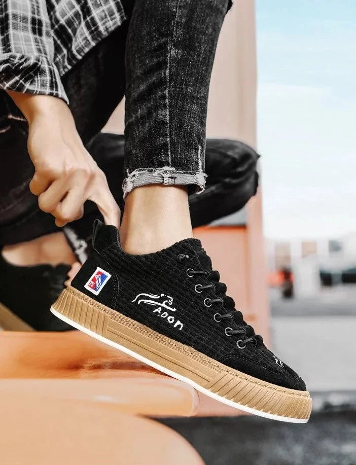 Black Women's Low Top Sneakers with Textured Upper & Contrast Rubber Sole — Monroe - Worn Lifestyle