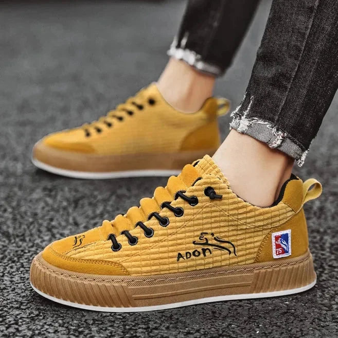 Camel Women's Low Top Sneakers with Textured Upper & Contrast Rubber Sole — Monroe - Front Detail Close Up