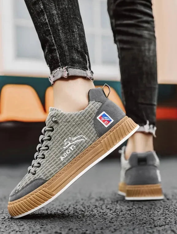 Grey Women's Low Top Sneakers with Textured Upper & Contrast Rubber Sole — Monroe - Back Detail