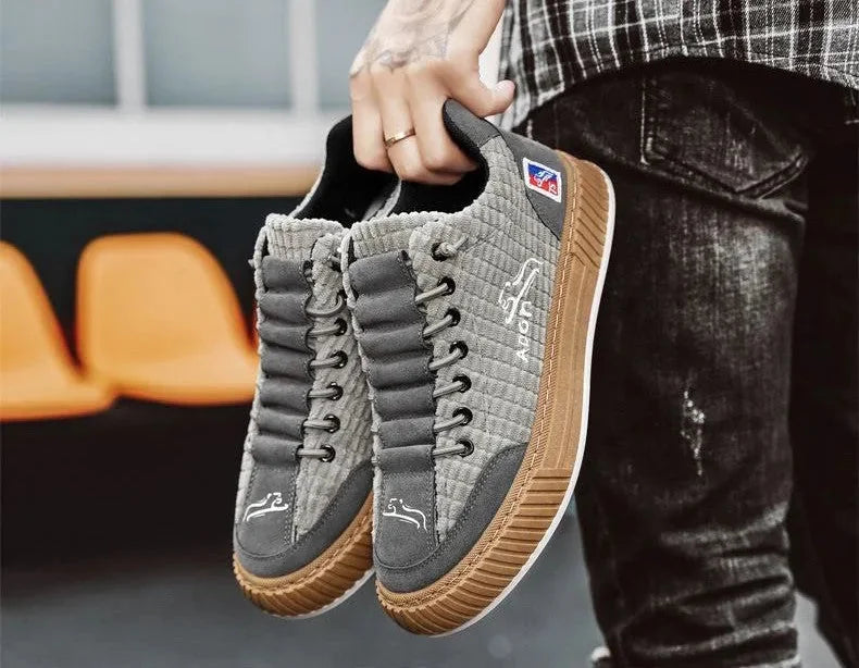 Grey Women's Low Top Sneakers with Textured Upper & Contrast Rubber Sole — Monroe - Held In Hand