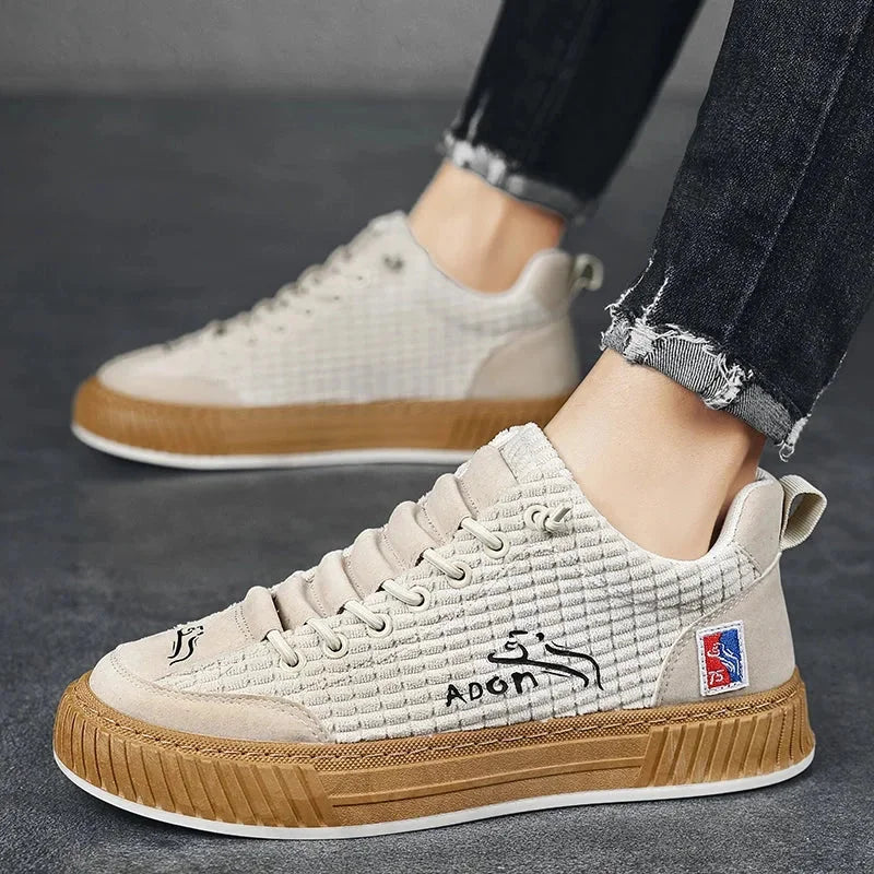 White Women's Low Top Sneakers with Textured Upper & Contrast Rubber Sole — Monroe - Front Full