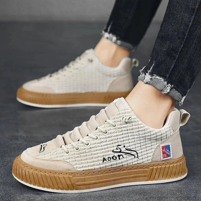 White Women's Low Top Sneakers with Textured Upper & Contrast Rubber Sole — Monroe - Front Full