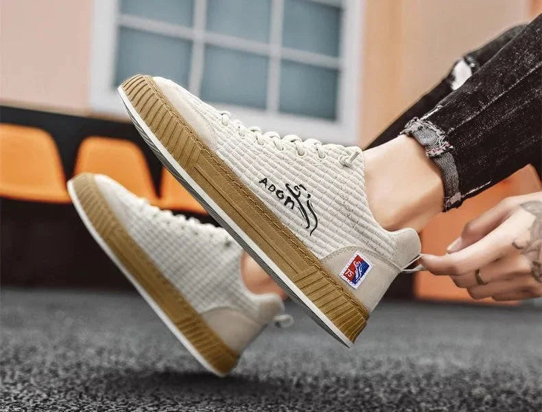 White Women's Low Top Sneakers with Textured Upper & Contrast Rubber Sole — Monroe - Kick Detail