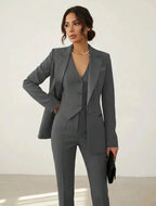 Gray Women's Three Piece Blazer Suit with Tailored Vest & Trousers