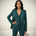 Green Women's Three Piece Blazer Suit with Tailored Vest & Trousers