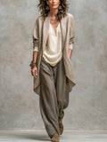 Women's Three Piece Wide Leg Suit Set with Draped Duster Jacket — Matilda