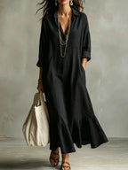 Black Women's Tiered Maxi Dress with Relaxed Fit & Ruffle Hem