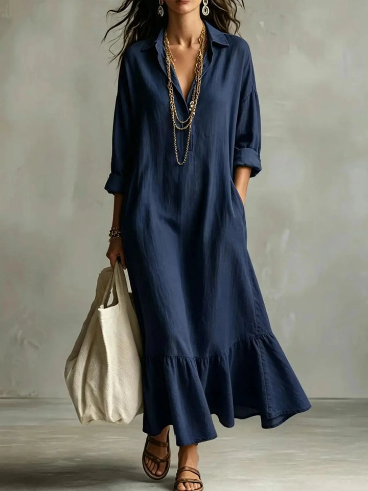 Navy Blue Women's Tiered Maxi Dress with Relaxed Fit & Ruffle Hem