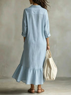 Sky Blue Women's Tiered Maxi Dress with Relaxed Fit & Ruffle Hem — Madison - Back Full