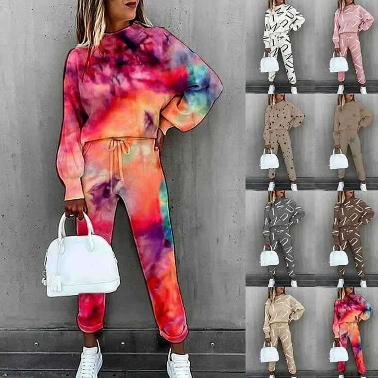 Women's Tracksuit Set with Relaxed Fit & Drawstring Waist - Color Swatch Grid
