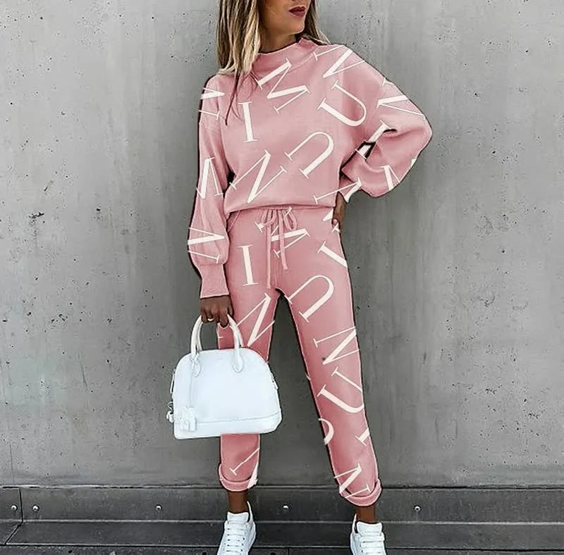 Women's Tracksuit Set with Relaxed Fit & Drawstring Waist - Side Pose
