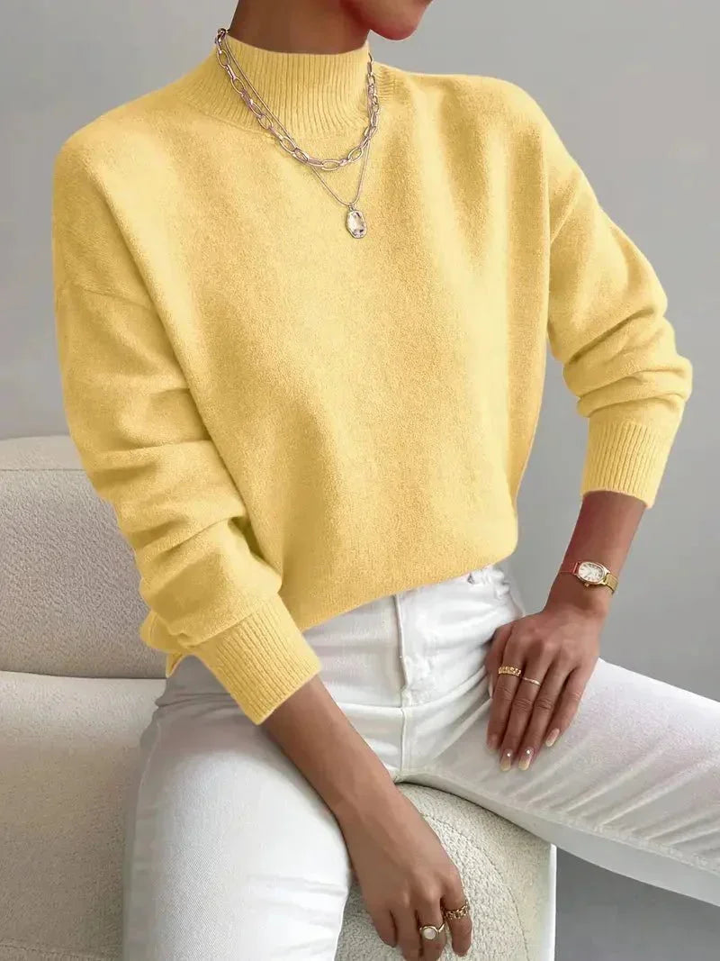 Yellow Women's Turtleneck Sweater with Ribbed Collar & Oversized Relaxed Fit — Tahlia
