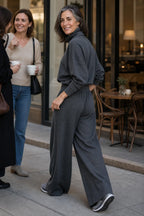 Women's Turtleneck Pants Set with Relaxed Wide-Leg Fit - Back Walking