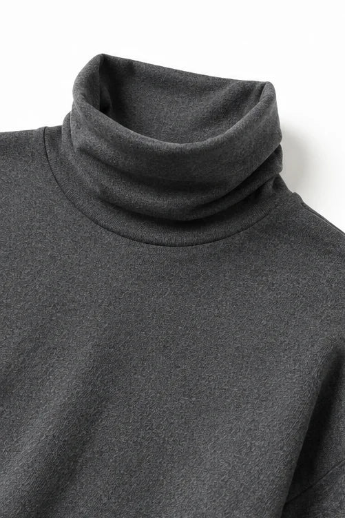 Women's Turtleneck Pants Set with Relaxed Wide-Leg Fit - Close Up Turtleneck
