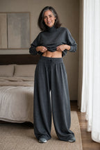 Women's Turtleneck Pants Set with Relaxed Wide-Leg Fit - Lifestyle Bedroom