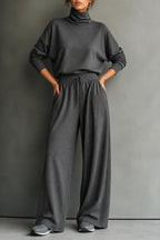 Women's Turtleneck Pants Set with Relaxed Wide-Leg Fit