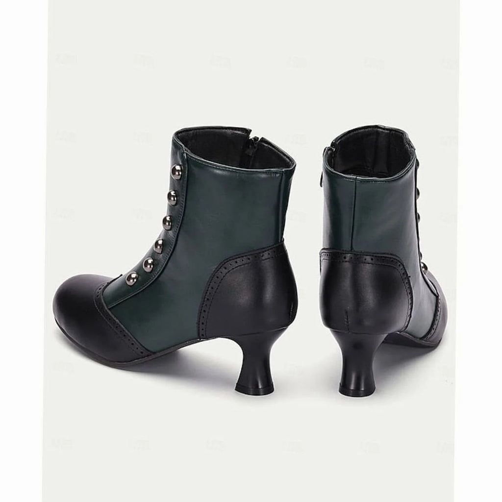 Women's Two-Tone Vintage Ankle Boots with Buttoned Spool Heel - Back Detail