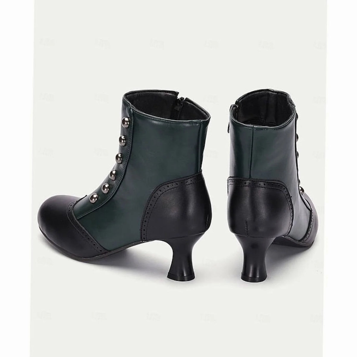 Women's Two-Tone Vintage Ankle Boots with Buttoned Spool Heel - Back Detail