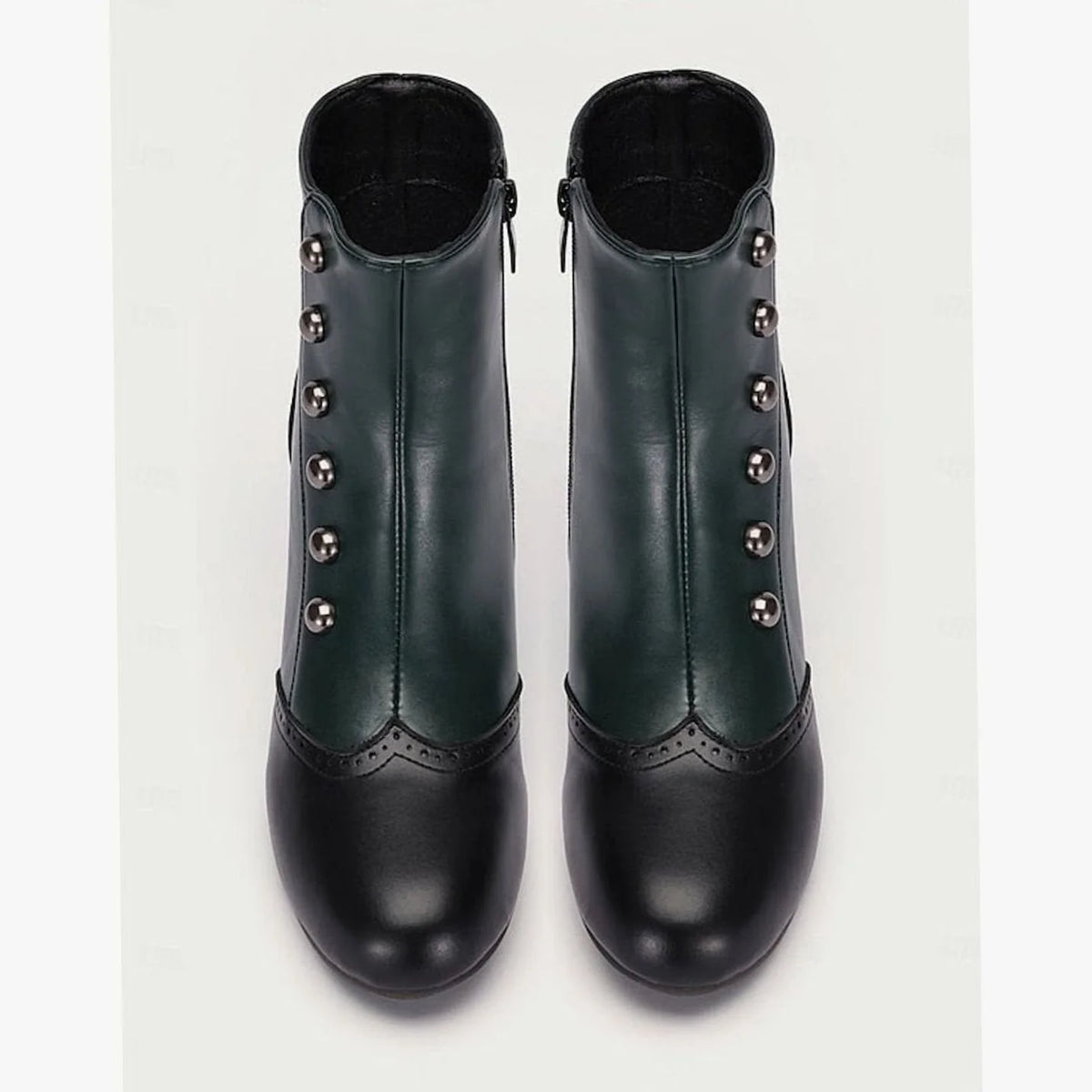 Women's Two-Tone Vintage Ankle Boots with Buttoned Spool Heel - Top Down