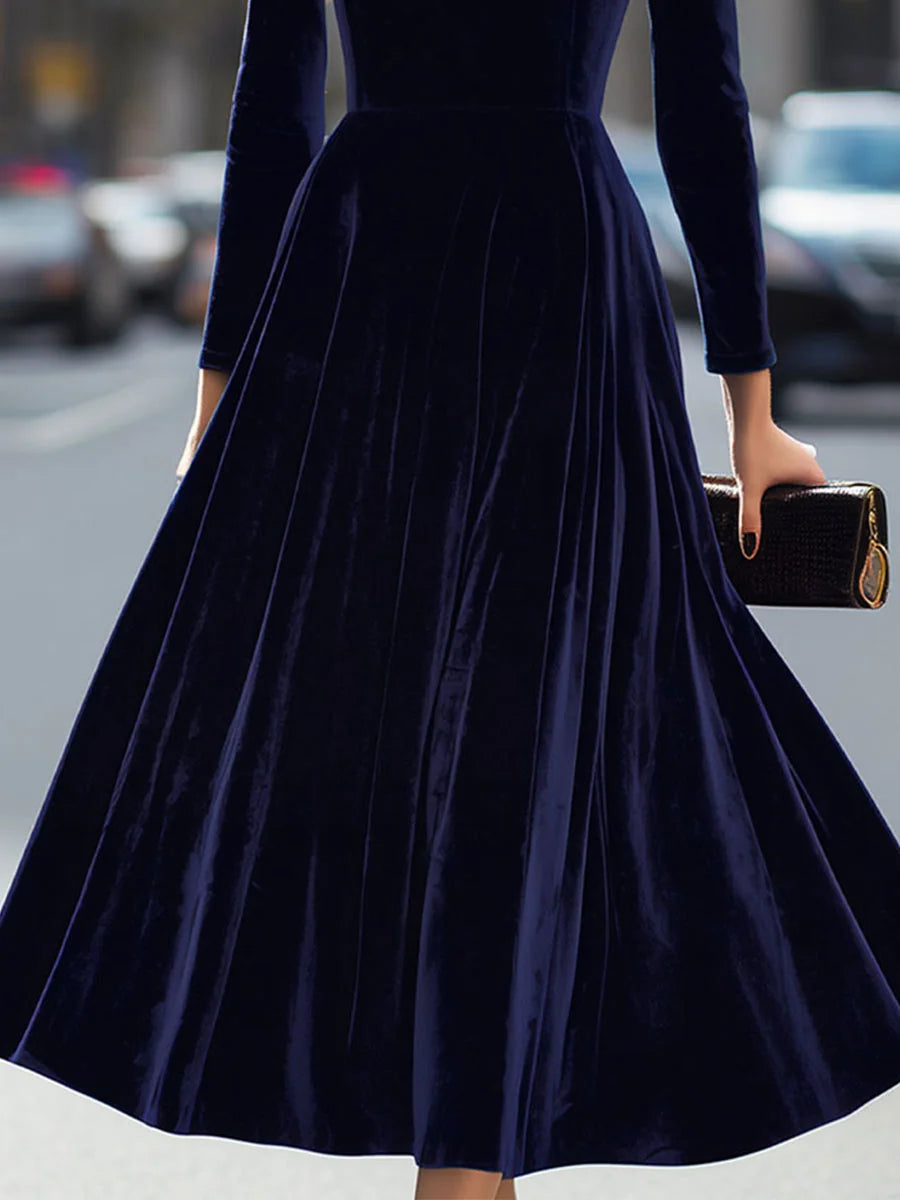Women's Velvet Maxi Dress with Puff-Sleeve Detail & Mock Neck