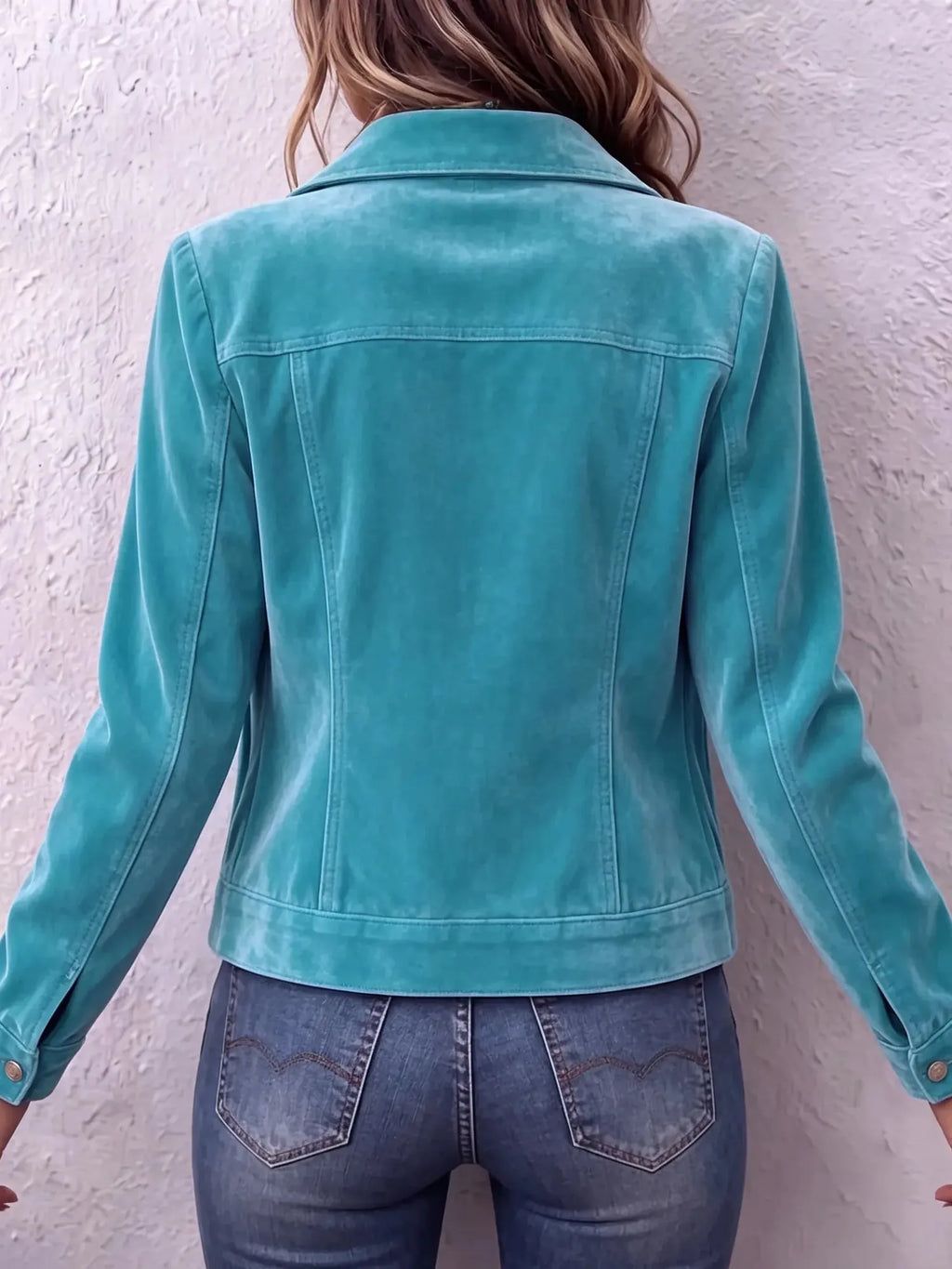 Women's Vintage Button Jacket with Chest Pockets & Relaxed Fit - Back Detail