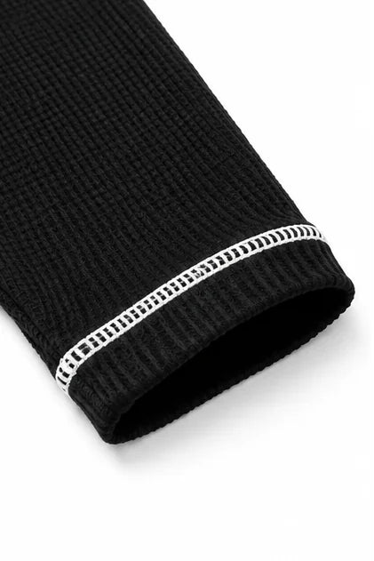 Women's Waffle Knit Henley Top with Contrast Stitching & Soft Ribbed Feel - Cuff Detail