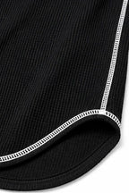 Women's Waffle Knit Henley Top with Contrast Stitching & Soft Ribbed Feel - Hem Detail