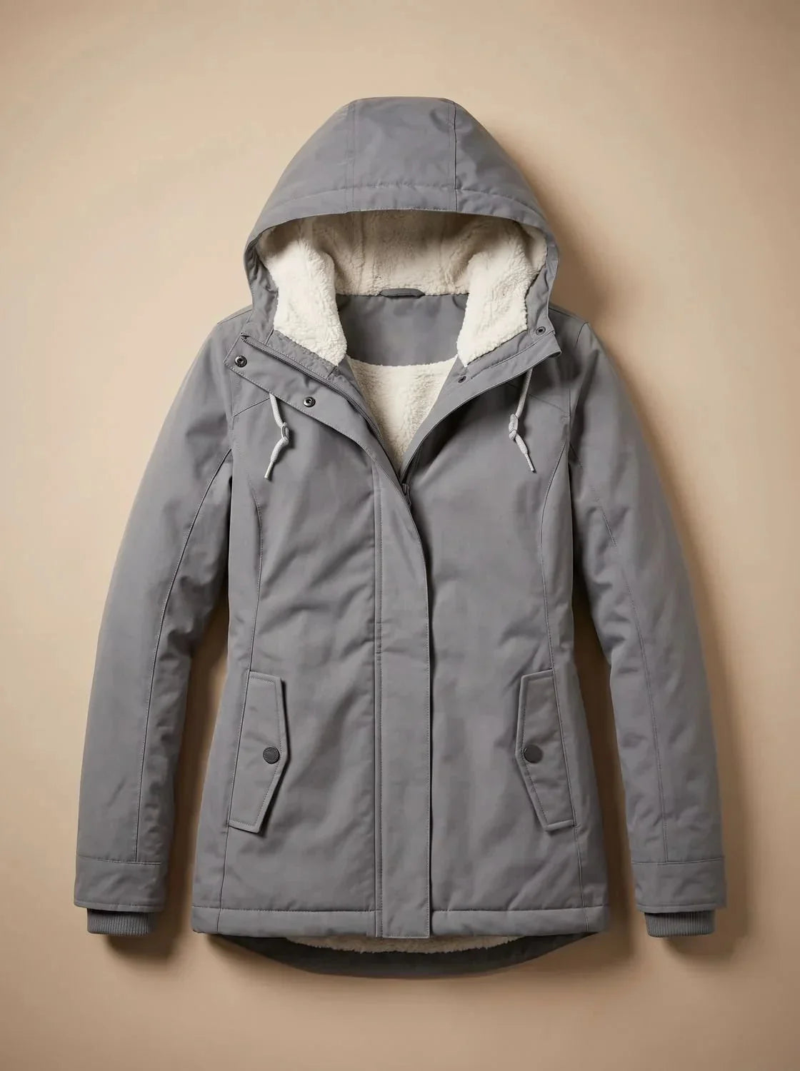 Gray Women's Waterproof Winter Jacket with Fleece-Lined Hood & Zip Pockets — Joanna