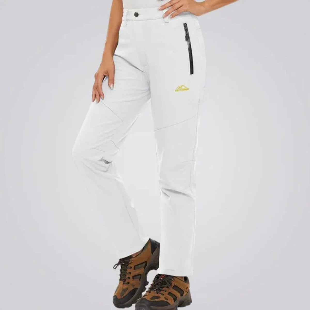 White Women's Waterproof Outdoor Pants with Fleece Lining & Zip Pockets