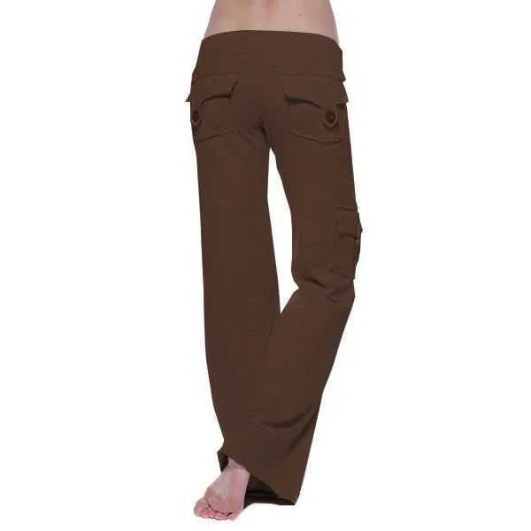 Brown Women's Cargo Pants with Wide-Leg Fit & Stretch Comfort Waistband
