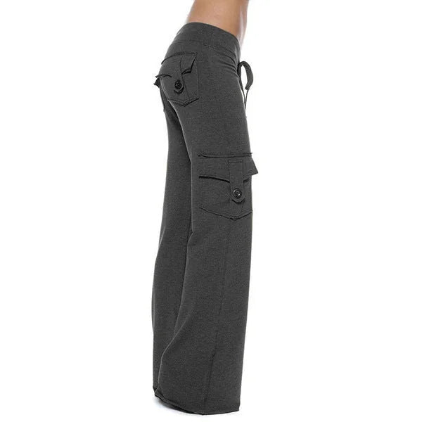 Dark mottled gray Women's Cargo Pants with Wide-Leg Fit & Stretch Comfort Waistband