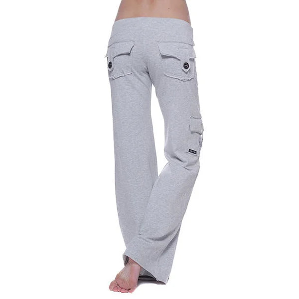 Gray Women's Cargo Pants with Wide-Leg Fit & Stretch Comfort Waistband