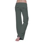 Dark Gray Women's Cargo Pants with Wide-Leg Fit & Stretch Comfort Waistband - Back Full Length