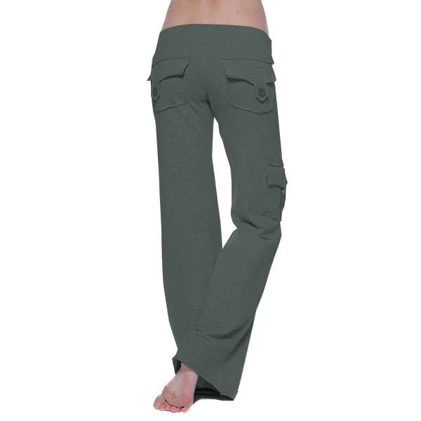 Dark Gray Women's Cargo Pants with Wide-Leg Fit & Stretch Comfort Waistband - Back Full Length