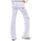 White Women's Cargo Pants with Wide-Leg Fit & Stretch Comfort Waistband