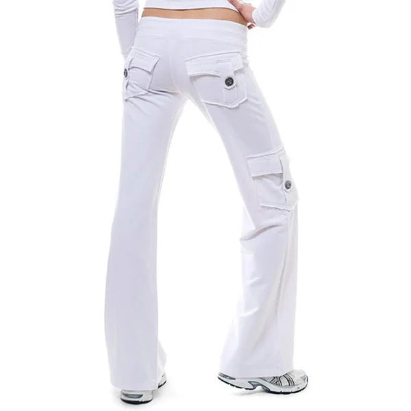 White Women's Cargo Pants with Wide-Leg Fit & Stretch Comfort Waistband