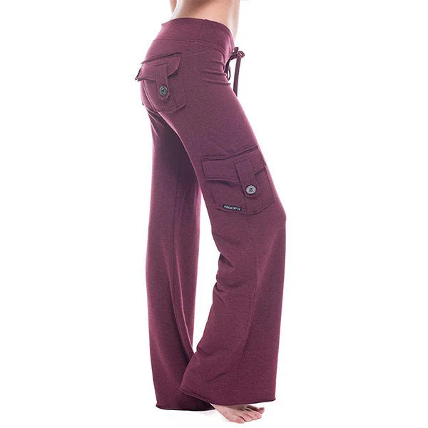 Wine Women's Cargo Pants with Wide-Leg Fit & Stretch Comfort Waistband — Posy - Side Pose Full