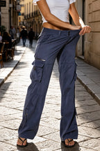 Blue Purple Women's Relaxed Fit Wide-Leg Cargo Pants with Utility Pockets