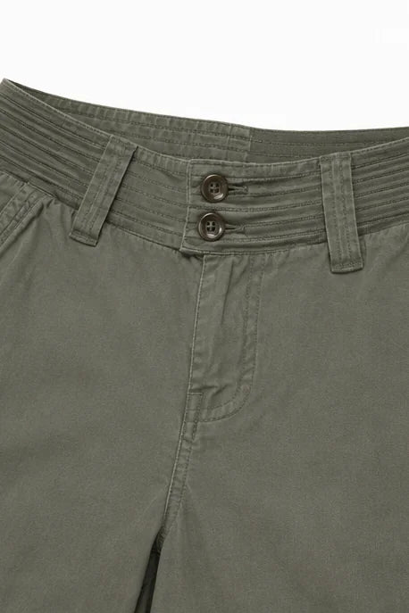 Women's Relaxed Fit Wide-Leg Cargo Pants with Utility Pockets - Close Up Waistband Buttons